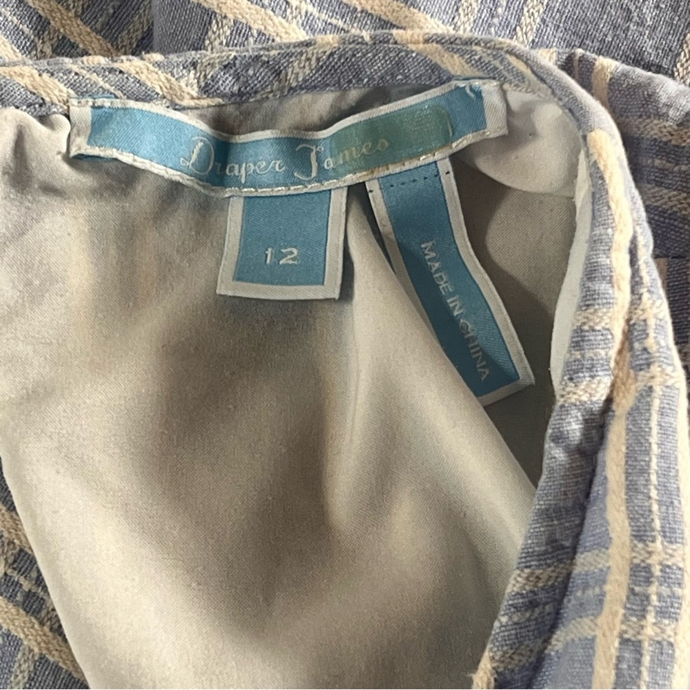 Draper James Linen Blend Embroidered Eyelet Blue White Pinafore Ruffle Dress 12 - Picture 10 of 16